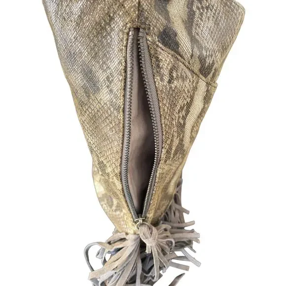 Camila Mues Faux Snake Real Leather Bag Purse Tote Fringe EUC A100241
